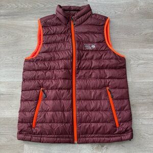 Mountain Hardwear Vest Mens M Maroon Orange Red Goose Down 800 Fill Puffer